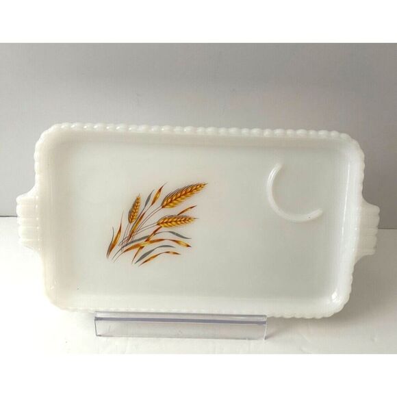 Fire King Anchor‎ Hocking Vintage Milk Glass Wheat Snack Tray - Picture 1 of 5